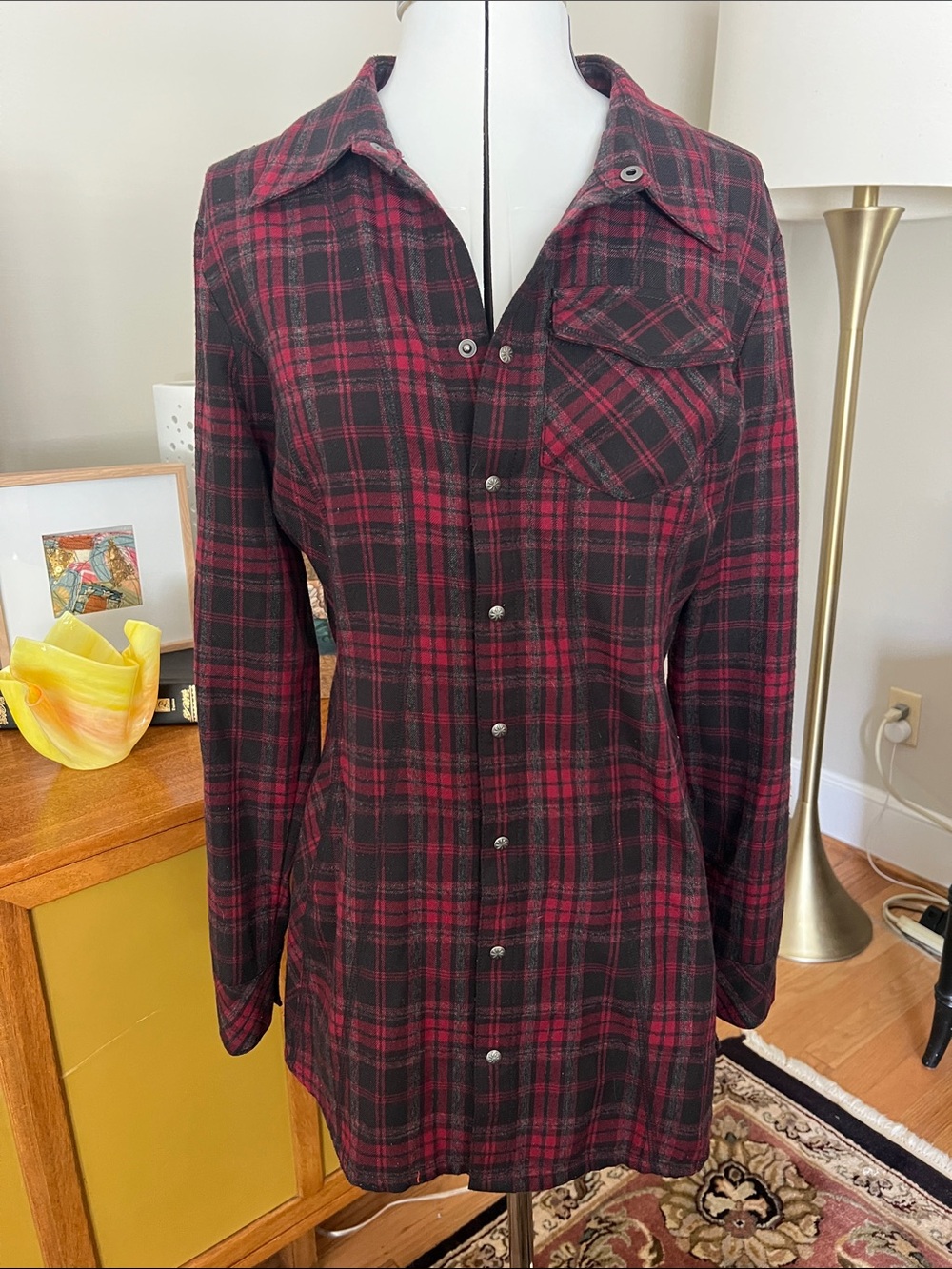 Athleta Red and Black Plaid Button-Down Shirt